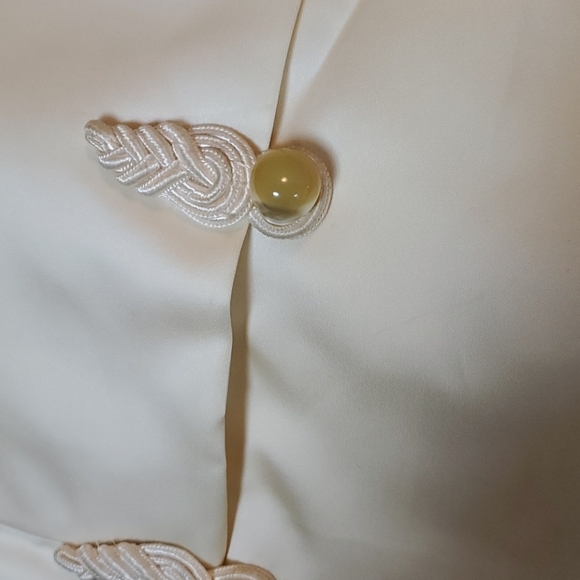 Vtg heavy satin bridal coat, S/M, cream, wedding - Picture 5 of 10